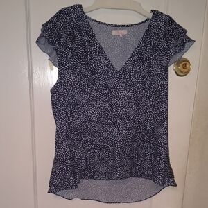 Parker | Blue and White Patterned V-Neck Blouse